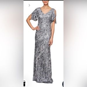 Alex evenings sequin lace cold shoulder trumpet gown